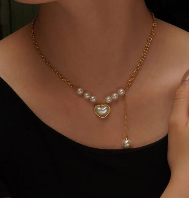Collar dorado con perlas de imitación de acero inoxidable 304 enchapado en oro de 18 k