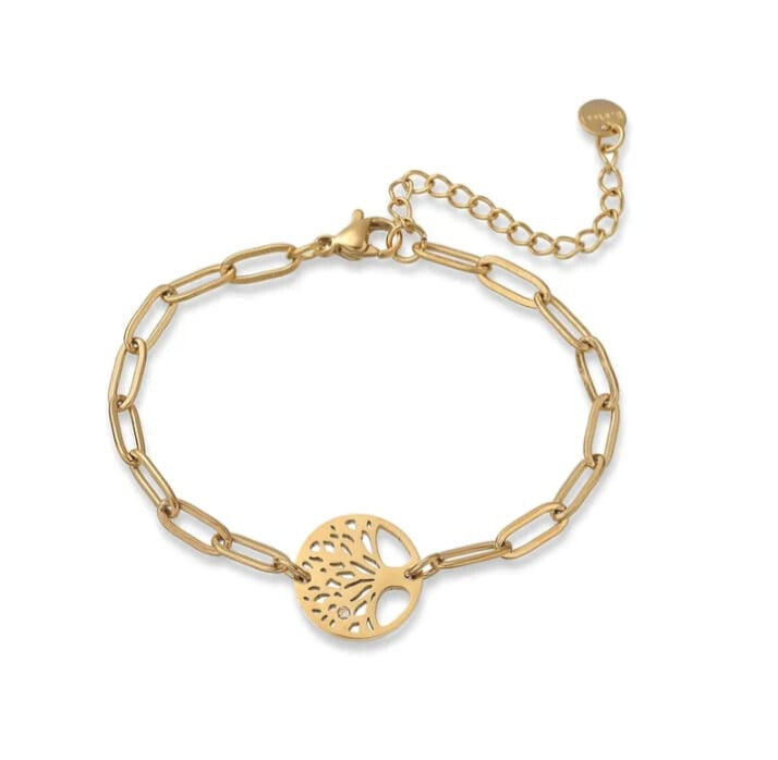 Pulsera árbol de la vida en acero inoxidable 304 y chapado en oro de 18 k